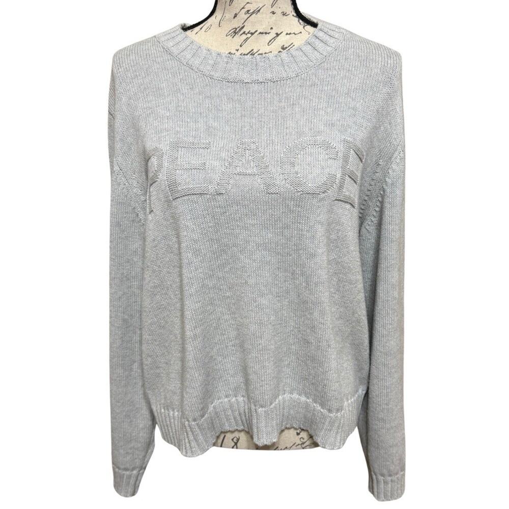 Alashan PEACE Cotton Cashmere Pullover Crew Sweater Women XL Gray Long Sleeve